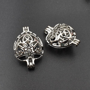 2Pcs 13×18×25mm Silver Heart Cage Charms for Pearls or Gemstones-p1674