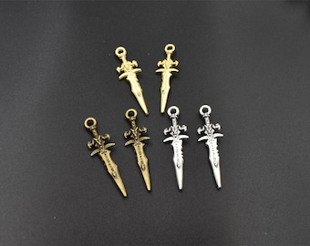 10 breloques petite épée 31 x 9 mm 2 faces, 3 couleurs disponibles-p2677