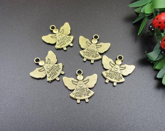 May include: Five gold-toned angel charms with the words "Angels watching over me" on each charm.