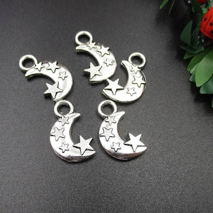 10 Stück 21 × 13 mm Silber Sterne und Mond Charms 2-seitig-p1893-B