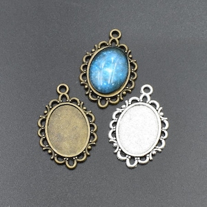 10 Stück 13 x 18 mm ovale Cameo Cabochon Basis Fassung, antikes Silber / Bronze Ton, leere Zubehör Tabletts -b2153