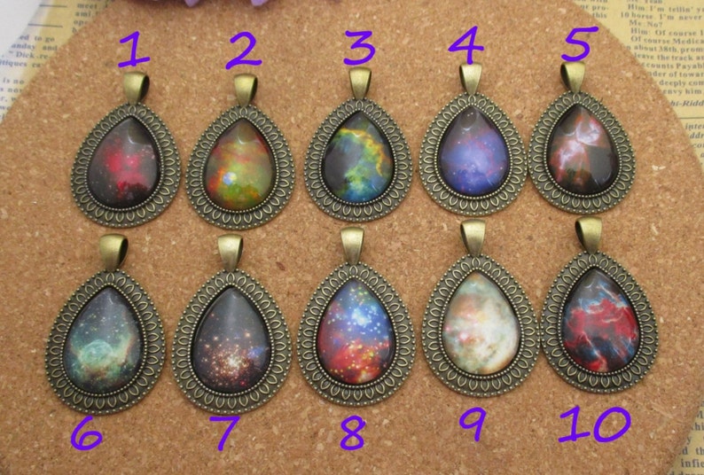 With Beautiful Galaxy Glass Cabochons,10 Styles-b3002 Finished Drop Charm Cameo Cabochon Base Setting Pendant-18\u00d725mm