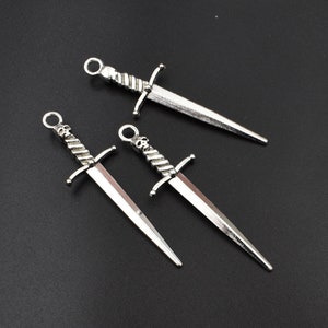 5Pcs 58x18mm Silver Skeleton Sword Charms-p2651