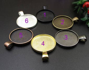 10Pcs 25mm Round Cameo Cabochon Base Setting Pendants,1inch (25mm) Round Blank Findings Trays -6 Colors-b2002