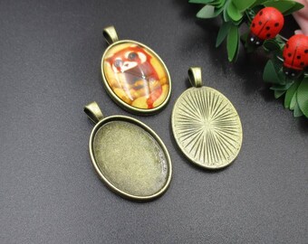 10Pcs Oval Antique Bronze Pendant Bezel Setting,18mm by 25mm-b2234-A