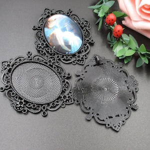 2pcs 30x40mm Oval Cameo Cabochon Base Setting Pendants,Blank Black Findings Trays-b2112