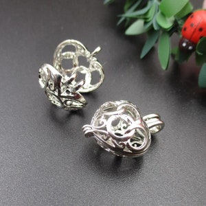 2Pcs 11×16×19mm Antique Silver Heart Cage Charms for 8mm Pearls or Gemstones-p1688