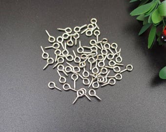 100 peças 9 x 4 mm ganchos de olhal pinos de olhal fechos de olhal tom de prata antigo-S1009-B