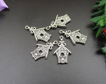 5 breloques en argent pour maison d'oiseau, 19 × 31 mm, 2 faces - p1504
