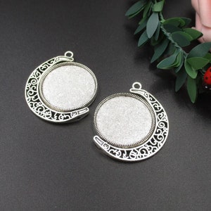 2pcs 25mm Luna Charms bifacciale Cameo Cabochon base impostazione ciondoli, rotazione libera-b2254-B