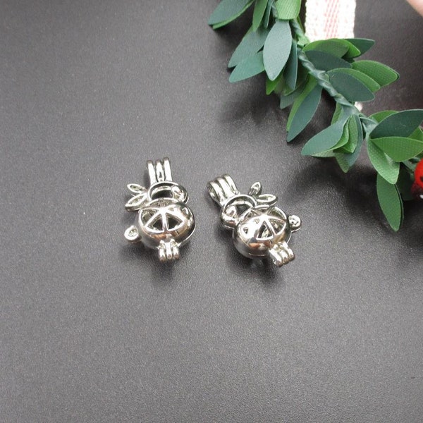 2Pcs 23×13mm Silver Rabbit Pearl Cage Pendant for 6mm Pearls or Gemstones-p2289