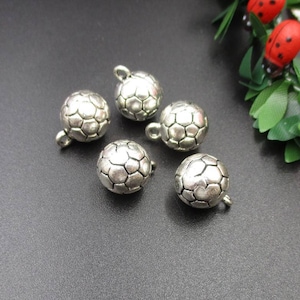 5Pcs 16x12x12mm Silver Soccer Ball Charms,Solid Metal Ball-P1746-B