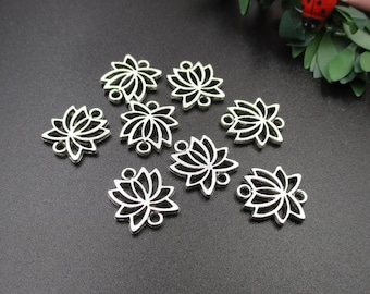 10Pcs 16x15mm Silver Lotus Charms,Lotus Connector Findings-p2047