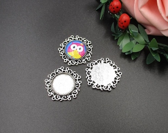 10 Silver Round Cabochon Settings: 14mm Blank Trays