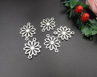 10 unidades de dijes conectores de flores plateadas de 25 x 19 mm - p2174-B