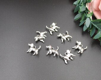 10個入り 15 x 15 mm 3Dシルバードッグチャーム-p2221