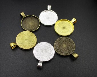 10pcs 20mm Pendant Tray Blanks-Cabochon Settings and Findings,3 Colors-b2233