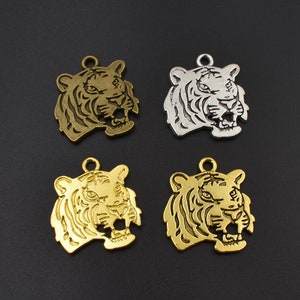 10Pcs 24x27mm Tiger Head Charms 2 Sided,4 Colors Available-p1319
