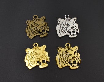 10Pcs 24x27mm Tiger Head Charms 2 Sided,4 Colors Available-p1319