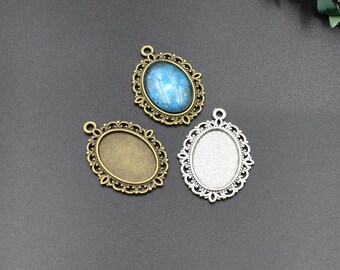 10pcs 13x18mm Oval Cameo Cabochon Base Setting,Antique Silver/Bronze Tone, Blank Findings Trays -b2144