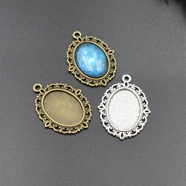 10pcs 13x18mm Oval Cameo Cabochon Base Setting,Antique Silver/Bronze Tone, Blank Findings Trays -b2144