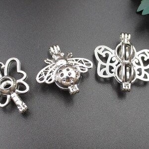 2Pcs Silver Flying Pearl Cage Pendants 3 Styles Available-p2302
