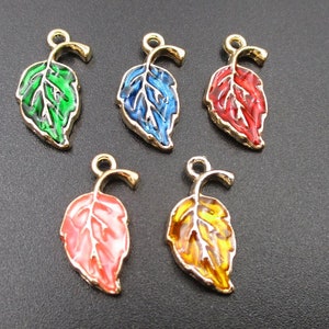 5Pcs 20x11mm Enamel Leaf Charms,5 Colors Available-p2193