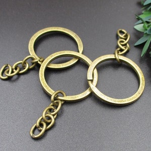 10Pcs 30mm Bronze Key Chain Rings With Attached Chain-s1056-A