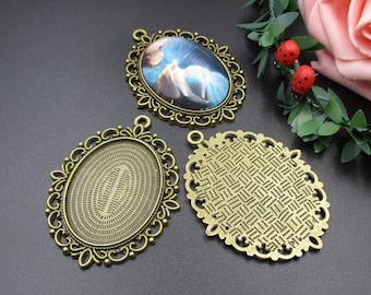 5 st 30 x 40 mm ovala bronsfärgade cameo cabochon-hängen, tomma tillbehör-b2089-A
