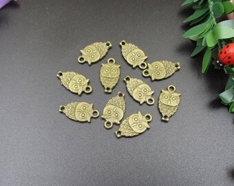 20PCS 20x11mm Bronze Little Owl Charms 2 Sided-p1612