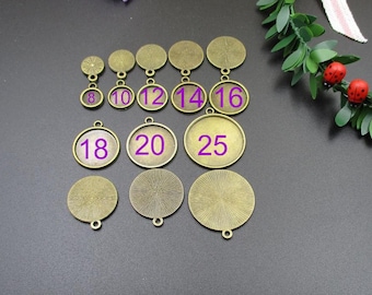 10pcs Round Cameo Cabochon Base Setting Pendants,Round Blank Findings Trays -9 Size Available-From 8mm to 30mm-b2007