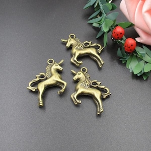 5Pcs 27×37mm Big Bronze Unicorn Charms 2 Sided-p1947-A