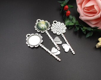 5pcs 20mm Key-Charm Cabochon Base Setting ,4/5 inch Round Silver Blank Findings Trays-b2107-B