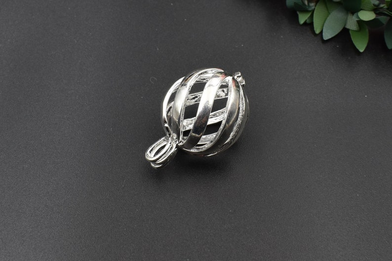 1Pcs 212129mm Big Gem Cage Pendant,Cage Charm Max for 18mm Pearls or Gemstones 3 Colors Available-p1548 Bright Silver