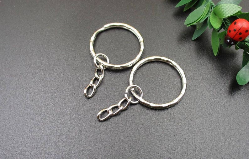 10Pcs 25mm Silver Key Chain Rings With Attached Chainp1745B Etsy