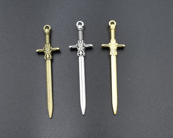 10Pcs 50x12mm Sword Charms 2 Sided,3 Colors Available-p2638
