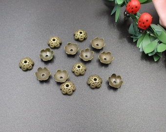 50個 10 x 10 mm 半球形ラウンドビーズキャップ アンティークブロンズトーン-p1164-A