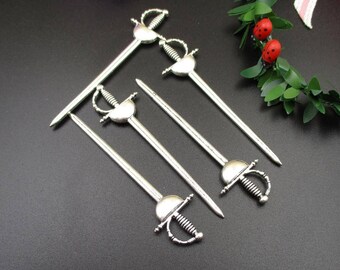 5Pcs 25x85 Sword Charms Antique Silver Tone 2 Sided-p1153-B