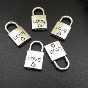 10Pcs 10x20mm Silver Lock Charms, Antique Silver Tone 2 Sided Padlock a Heart-p1283-B image 4