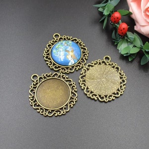 5pcs 25mm Round Bronze Blank Pendant Trays ,Round Bezel Cabochon Settings,Fits 25mm round Cabochons-b2116-A