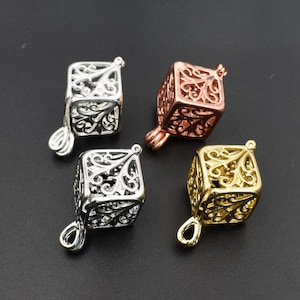 2Pcs Cube Cage Pendants,Metal Frame Locket(Can be opened),4 Colors available-p1094
