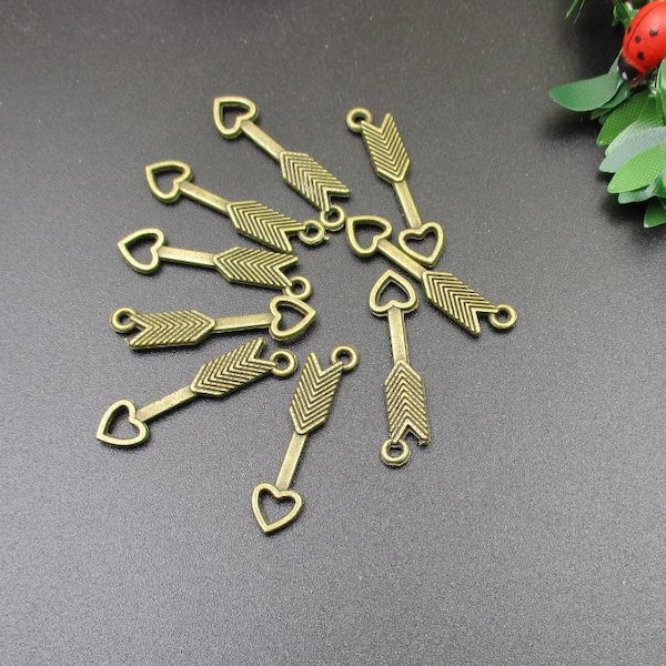 10Pcs 7x28mm Bronze Arrow Charms With a Love Head-p1766-A