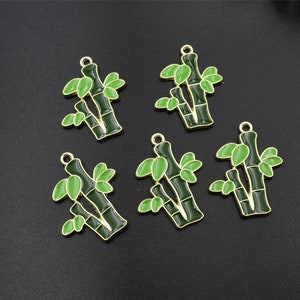 5Pcs 27x22mm Enamel Bamboo Charms-p2676