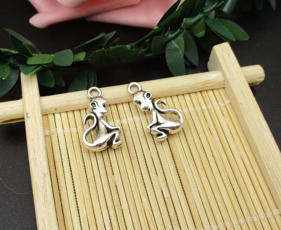 10pcs 20x11mm Cute Monkey Charms ,antique Silver Tone 3D