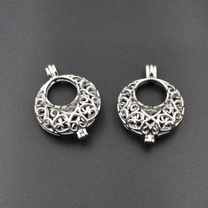 2Pcs 8×25×34mm Antique Silver Moon Cage Pendants-p2096