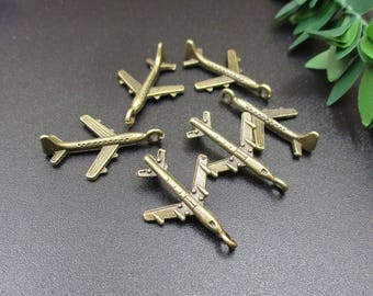 10PCS 15x24mm Airplane Charms Antique Bronze Tone 3D with Great Detail -p1296-A