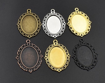 10Pcs 18x25mm Pendant Trays,Oval Cameo Cabochon Base Setting,6 Colors Available-b2137