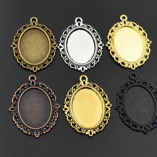 10Pcs 18x25mm Pendant Trays,Oval Cameo Cabochon Base Setting,6 Colors Available-b2137