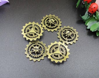 10Pcs 22x22mm Gear Charms Antique Bronze Tone- p1190-A