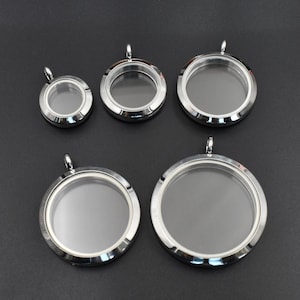 Round Stainless Steel Floating Glass Locket,5 Sizes Available-p2666